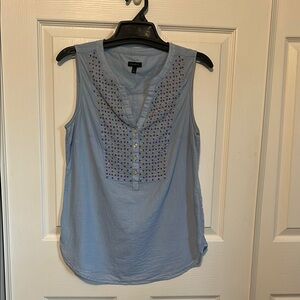 TALBOTS Blue Bead Embellished Sleeveless Blouse with Bib Collar Women's Small